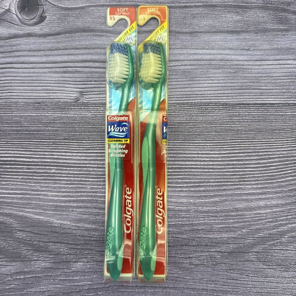 2 LOT Colgate Wave Soft FULL Head (55) Cleaning Tip Toothbrush Twisted Bristles